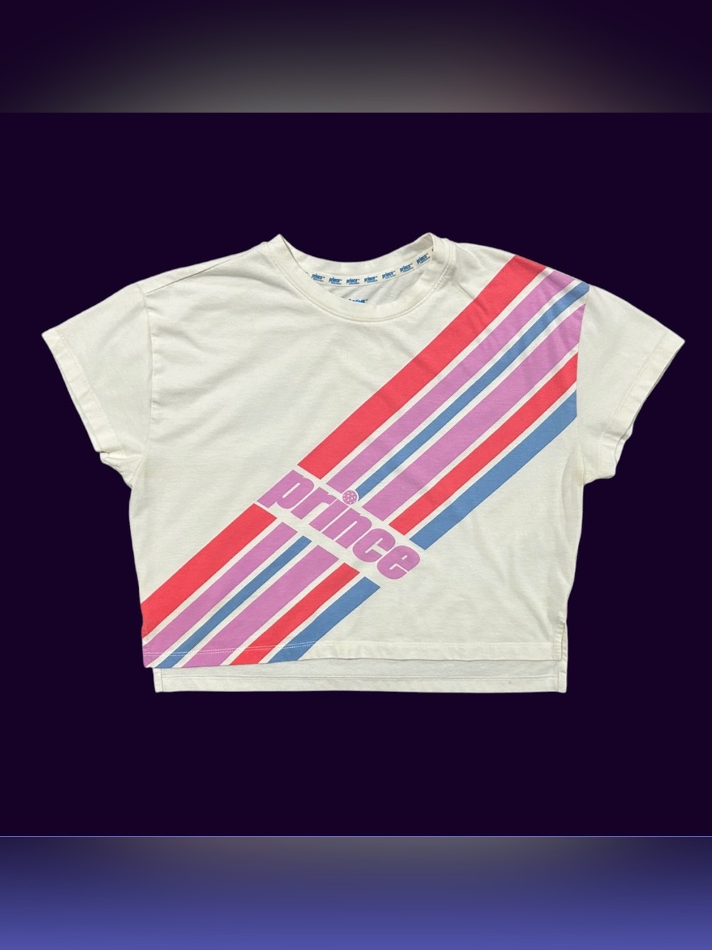 Vintage Prince Tennis Striped Crop Top Tee - Size Medium